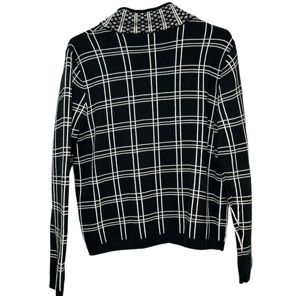 Talbots Black & White Checkered Plaid Zipper‎ Front Career Sweater Sz Medium - Picture 4 of 8